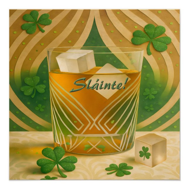 Shamrocks Irish Whiskey Tumbler "Sláinte!" Poster (Vorderseite)