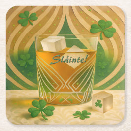 Shamrocks Irish Whiskey Tumbler "Sláinte!" Rechteckiger Pappuntersetzer