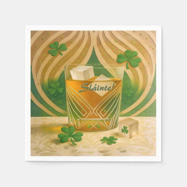 Shamrocks Irish Whiskey Tumbler "Sláinte!" Serviette (Vorderseite)