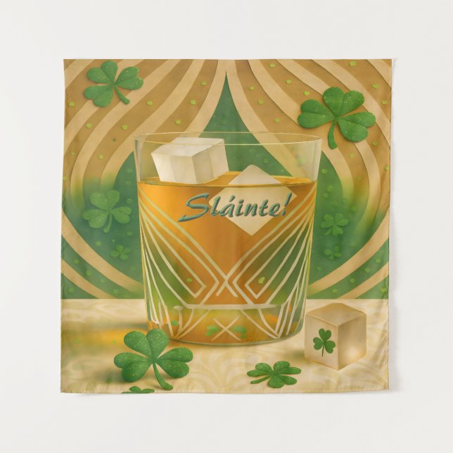 Shamrocks Irish Whiskey Tumbler "Sláinte!" Wandteppich (Vorderseite)