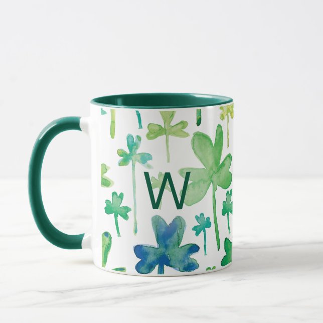 Shamrocks St. Patrick's Day Green Monogram Mug Tasse (Links)