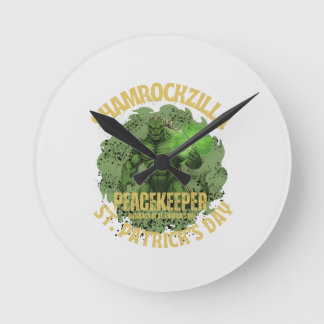 Shamrockzilla Peacekeeper: St. Patrick’s Day Kaiju Runde Wanduhr