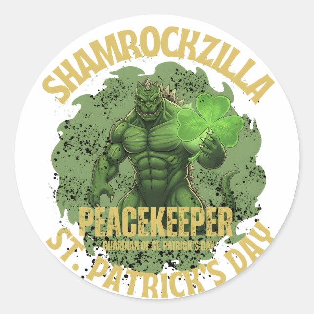 Shamrockzilla Peacekeeper: St. Patricks Day Kaiju Runder Aufkleber (Vorderseite)