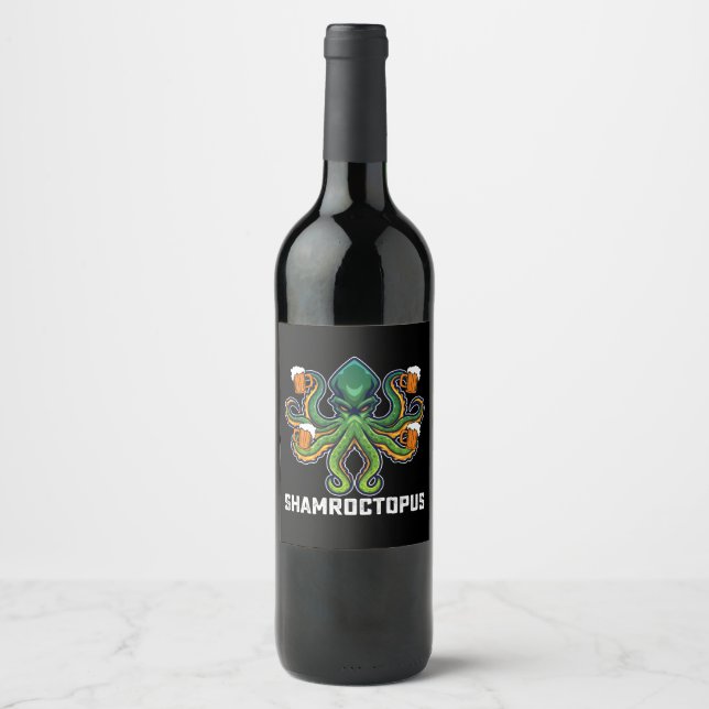 Shamroctopus Octopus Lover St Patrick's Day Weinetikett (Vorderseite)