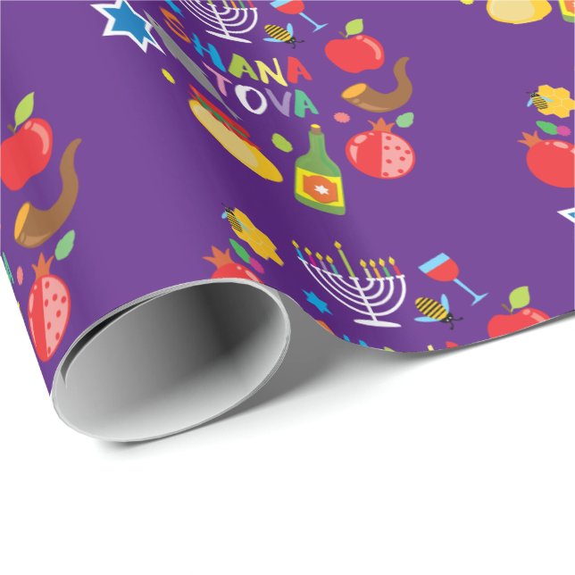 Shana Tova2-Kreise - dunkel lila Geschenkpapier (Rolleneckpunkt)