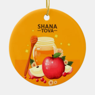Shana Tova Äpfel und Honig Illustration Modern Keramik Ornament