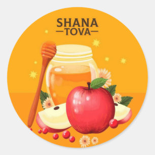 Shana Tova Äpfel und Honig Illustration Modern Runder Aufkleber