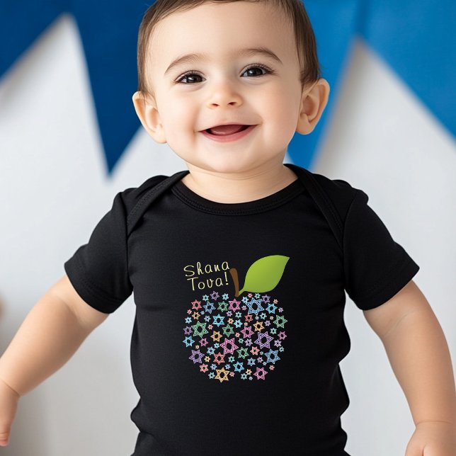 🍯 🍎 🐟 Shana Tova! Happy New Year Black Baby Strampler (🍯 🍎🐟 Shana Tova! Happy New Year black Baby Bodysuit)