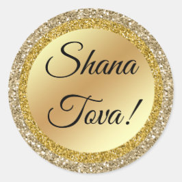 Shana tova! Klassisches Skript, goldener Hintergru Runder Aufkleber