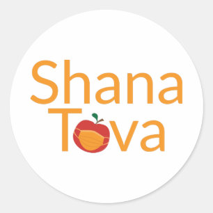 Shana Tova mit rotem Apfel mit Gesichtsmaske Runder Aufkleber