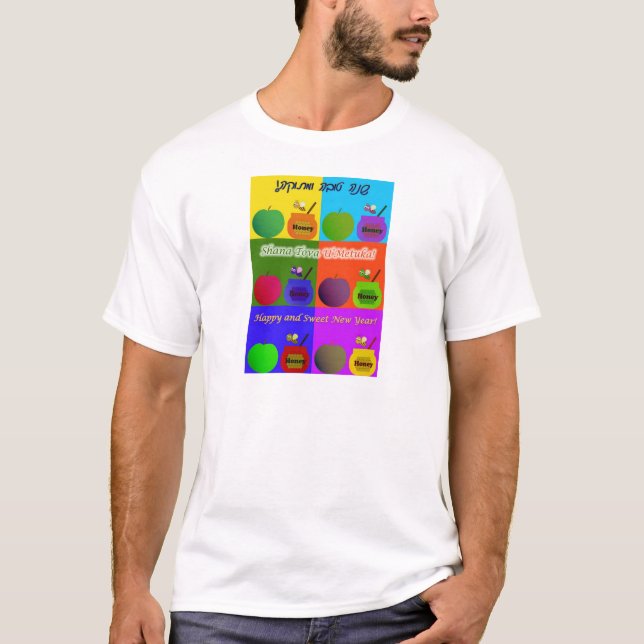 Shana Tova - Pop-Kunst-Art Apples, des Honigs u. T-Shirt (Vorderseite)