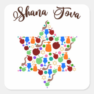 Shana Tova Rosh Hashanah Jüdischer Neujahrsurlaub Quadratischer Aufkleber