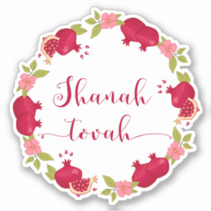 Shanah Tovah Neujahr Granatapfel Blume Wreath Aufkleber