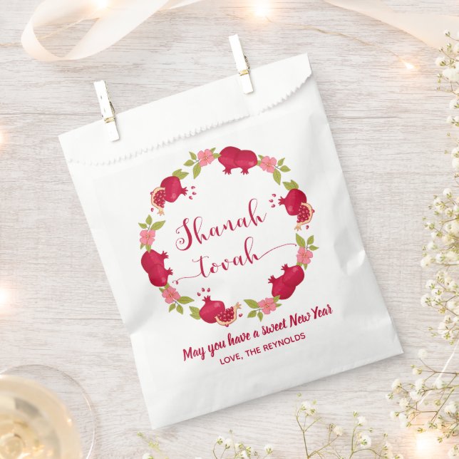 Shanah Tovah Neujahr Granatapfel Blume Wreath Geschenktütchen (Ausgeschnitten)