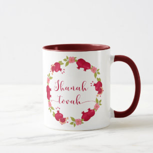 Shanah Tovah Neujahr Granatapfel Blume Wreath Tasse