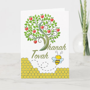 Shanah Tovah, Rosh Hashanah, Apple Tree, Honey Bee Karte