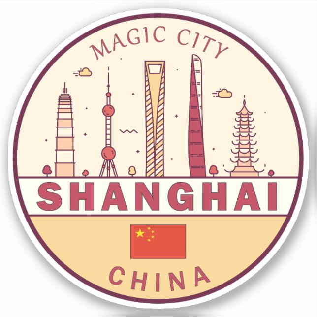 Shanghai China City Skyline Emblem Aufkleber (Vorderseite)