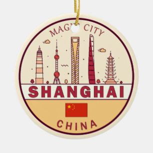 Shanghai China City Skyline Emblem Keramik Ornament