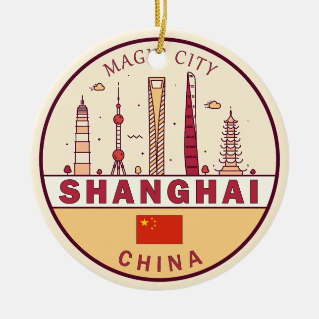 Shanghai China City Skyline Emblem Keramik Ornament (Vorne)