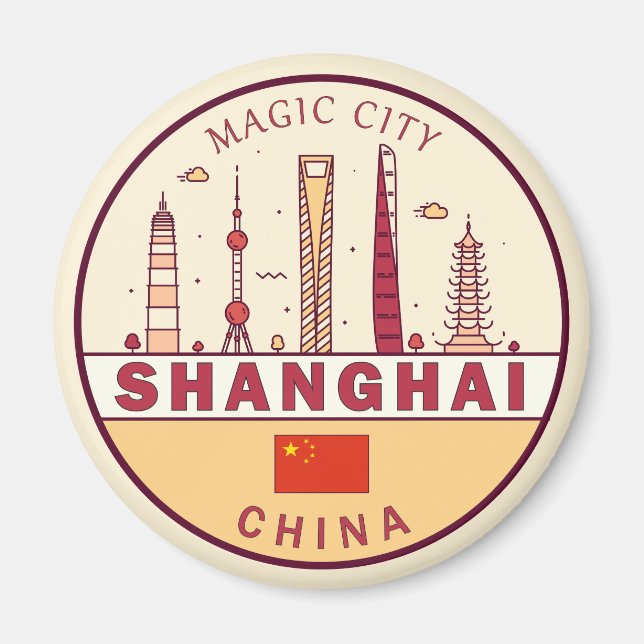 Shanghai China City Skyline Emblem Magnet (Vorne)