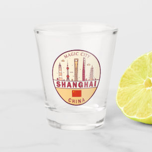 Shanghai China City Skyline Emblem Schnapsglas