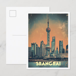 Shanghai China Kunst Vintage Reise Illustration Postkarte