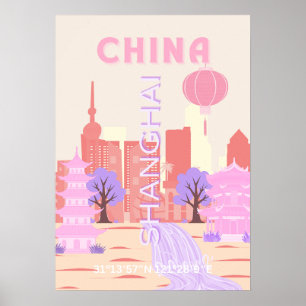 Shanghai China Pastell Reise Kunst Poster