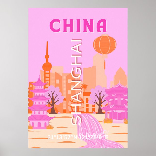 Shanghai China Pink Reise Kunst Poster (Vorne)