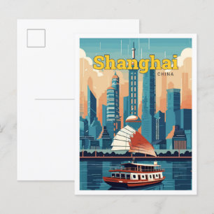 Shanghai China Reise Kunst Vintage-Illustration Postkarte