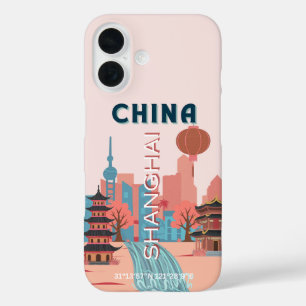 Shanghai China Reise Retro Vintage Poster iPhone 16 Hülle
