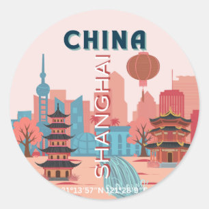 Shanghai China Reise Retro Vintage Poster Runder Aufkleber