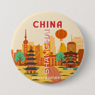 Shanghai China Reise Retroplakat Button