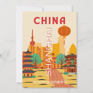 Shanghai China Reise Retroplakat Einladung