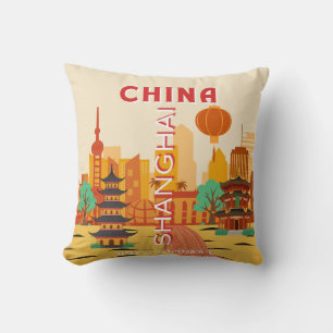 Shanghai China Reise Retroplakat Kissen