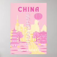 Shanghai China Reise Rosa Poster