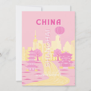 Shanghai China Reise Rosa Poster Einladung