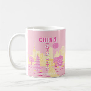 Shanghai China Reise Rosa Poster Kaffeetasse