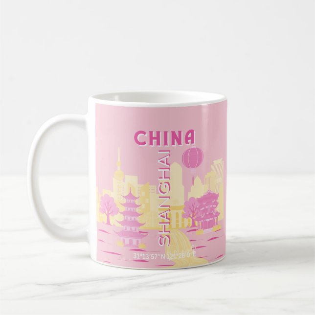 Shanghai China Reise Rosa Poster Kaffeetasse (Links)