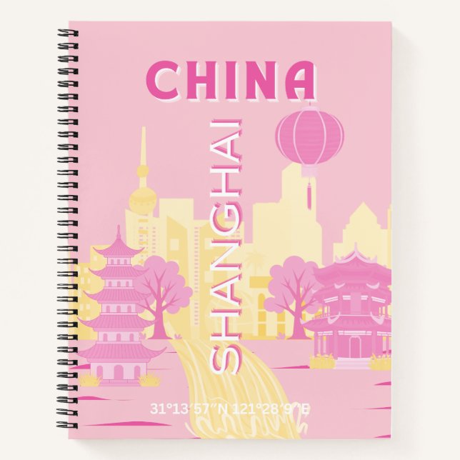 Shanghai China Reise Rosa Poster Notizbuch (Vorderseite)