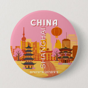 Shanghai China Reise Vintage Poster Button