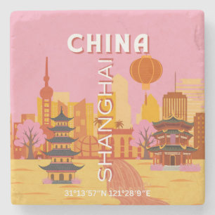 Shanghai China Reise Vintage Poster Steinuntersetzer