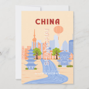 Shanghai China Retro Pastell Reise Kunst Einladung