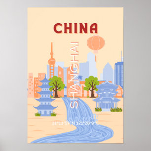 Shanghai China Retro Pastell Reise Kunst Poster