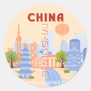 Shanghai China Retro Pastell Reise Kunst Runder Aufkleber