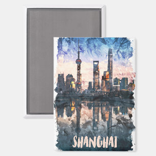 Shanghai China Skyline Aquarellmalerei Magnet