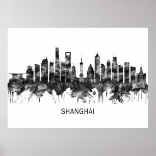 Shanghai China Skyline BW Poster
