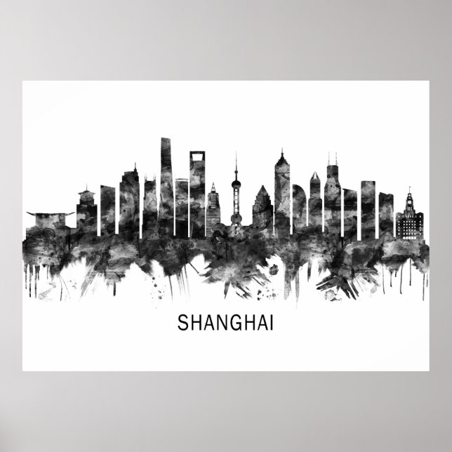 Shanghai China Skyline BW Poster (Vorne)