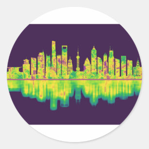 Shanghai China Skyline Runder Aufkleber