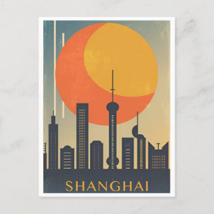 Shanghai, China Vintage-chinesische Reisestadt-Sky Postkarte
