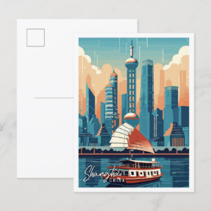 Shanghai China Vintage-Reiseillustration Postkarte